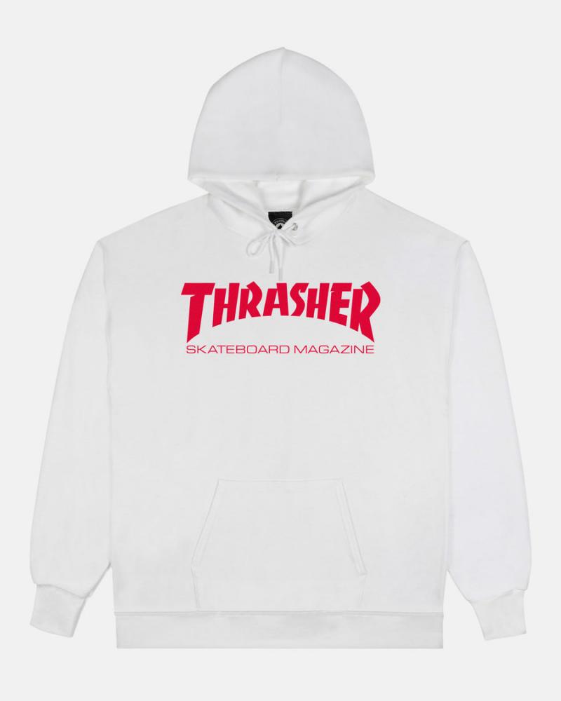 THRASHER SKATE MAG HOODY - WHITE WITH RED LOGO