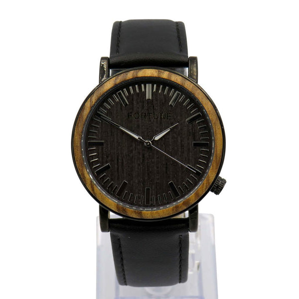 FORTUNE FORTY SIX THE CONTENDER GLOSSY BLACK WITH ZEBRA WOOD FINISH QUARTZ WATCH