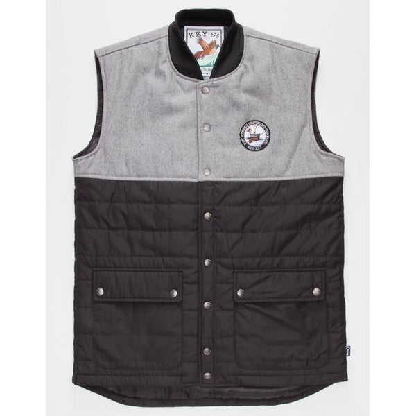 KEY STREET PINTAIL PUFFER VEST JACKET - BLACK/GREY