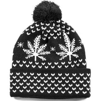 REASON LEAF PATTERN BEANIE - BLACK