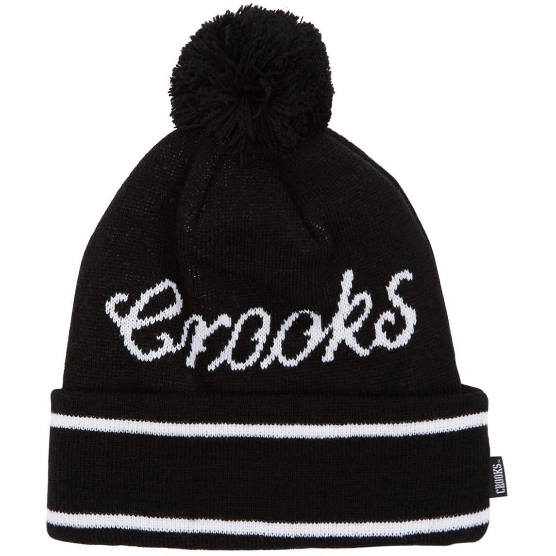CROOKS & CASTLES HELLION KNITTED POM BEANIE - BLACK