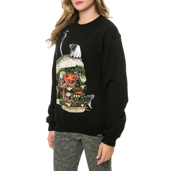 ROOK BURGER SKULL CREWNECK SWEATSHIRT - BLACK