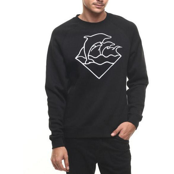 PINK DOLPHIN WAVES CREWNECK SWEATSHIRT - BLACK