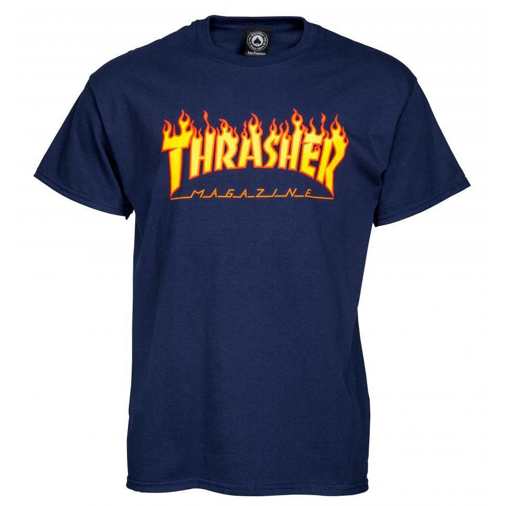 THRASHER SKATE MAG FLAME LOGO T-SHIRT - NAVY