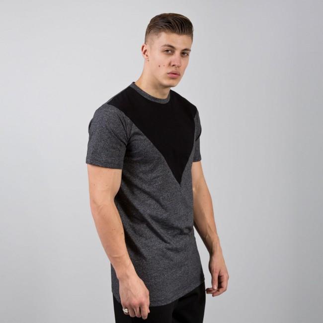 KING APPAREL V PANEL LUXE LONGLINE T-SHIRT - BLACK HEATHER