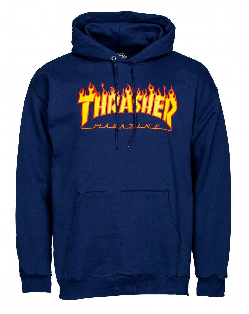 THRASHER SKATE MAG FLAME LOGO HOODIE - NAVY