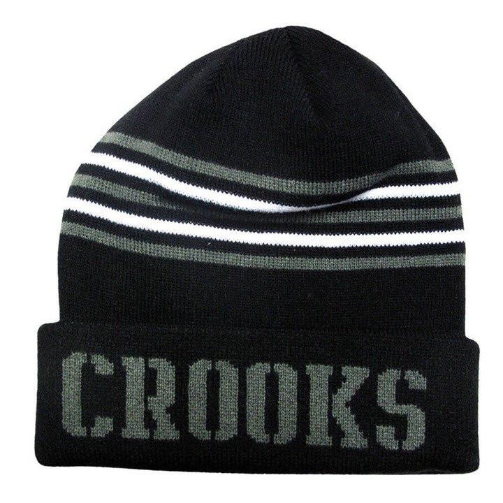 CROOKS & CASTLES CORE STRIPED BEANIE - BLACK