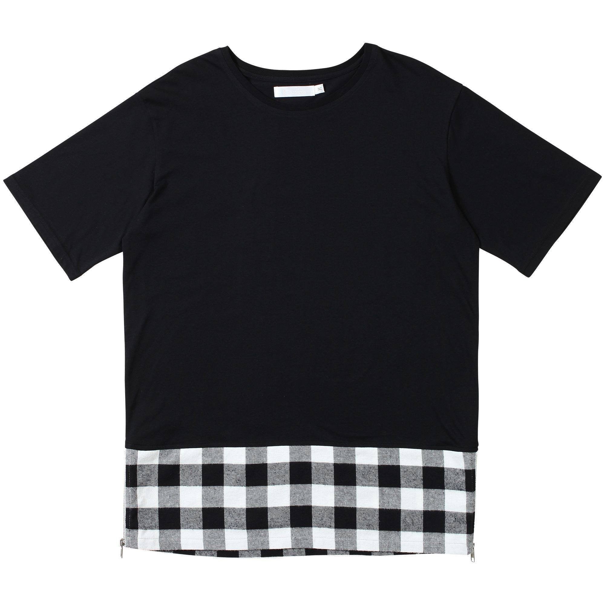 REASON BLEEKER PANEL ZIP ELONG T-SHIRT - BLACK