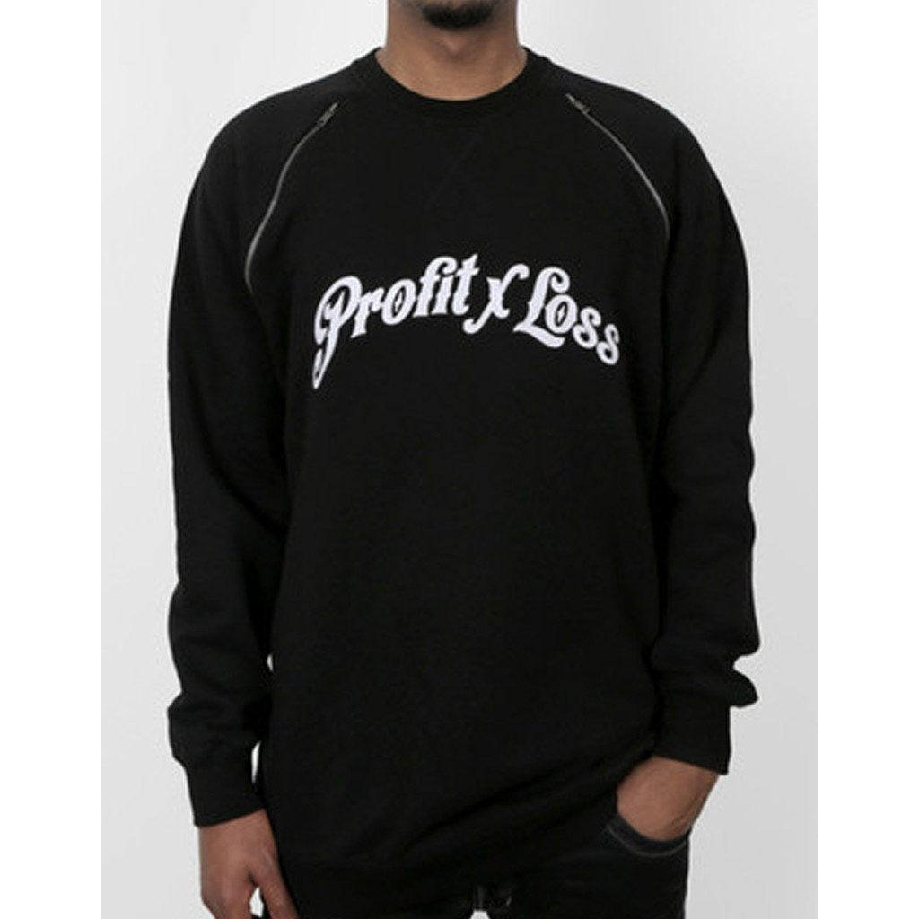 PROFIT X LOSS LOGO RAGLAN CREWNECK SWEATSHIRT - BLACK