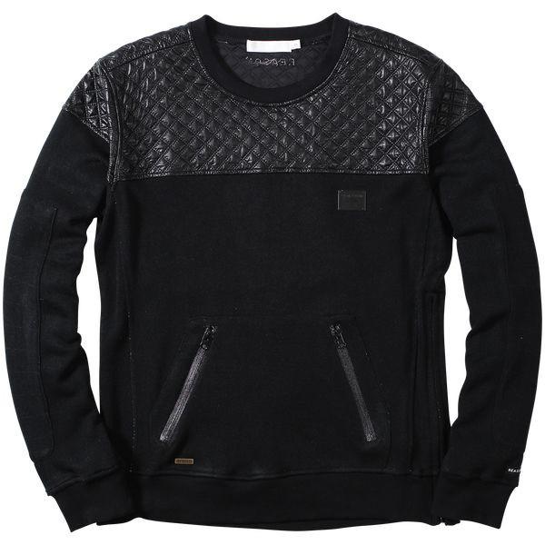 REASON QUILTED LEATHER SWEATSHIRT - BLACK