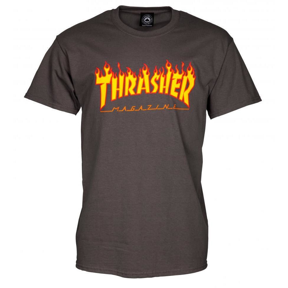 THRASHER SKATE MAG FLAME LOGO T-SHIRT - CHARCOAL