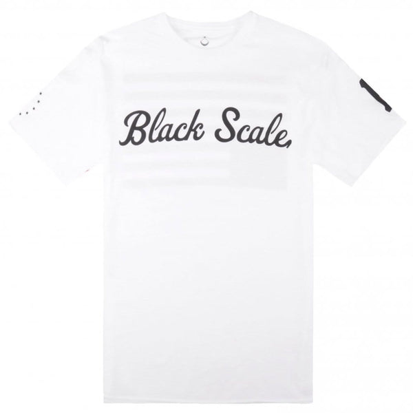 BLACK SCALE SCRIPT LOGO LOGOTYPE T-SHIRT - WHITE