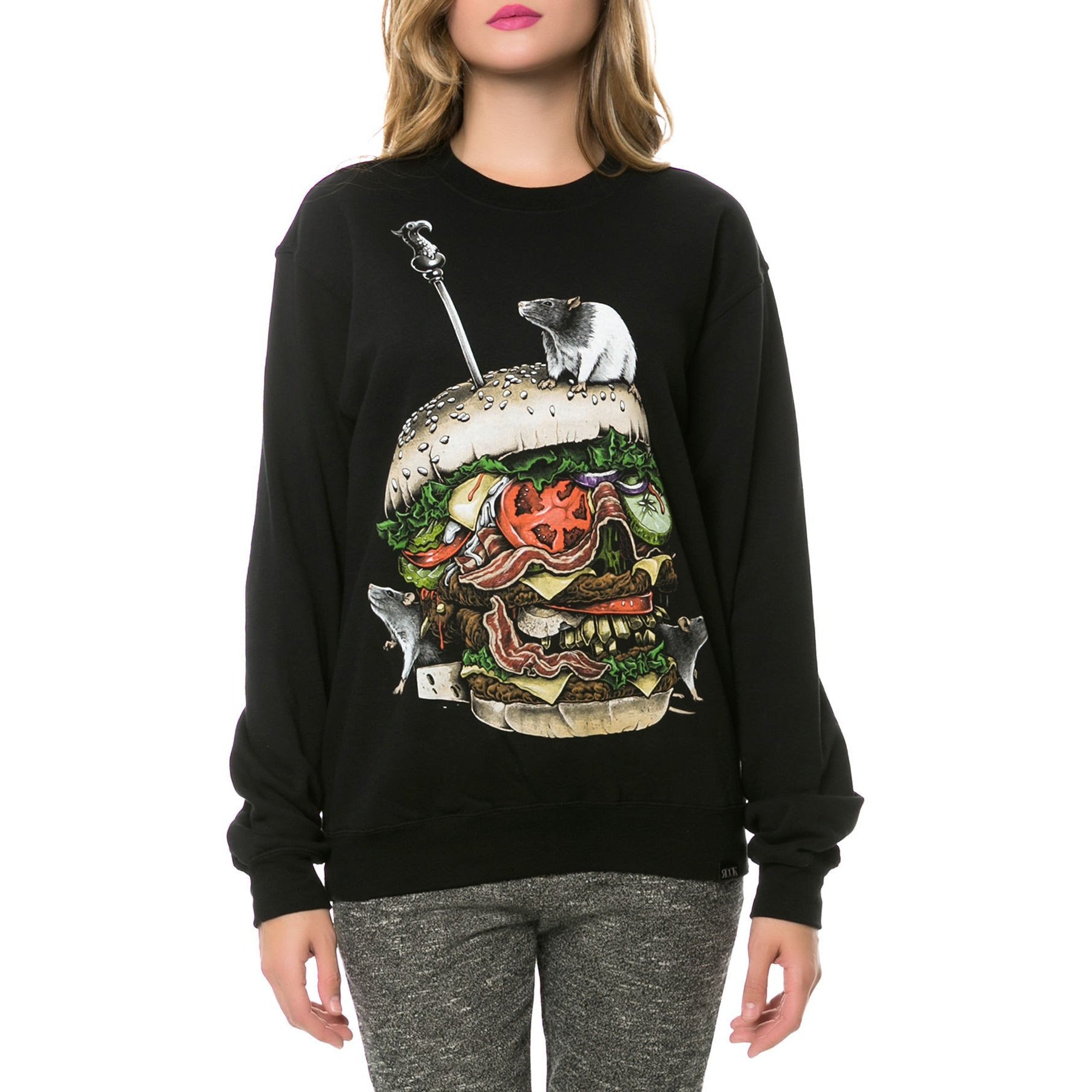 ROOK BURGER SKULL CREWNECK SWEATSHIRT - BLACK